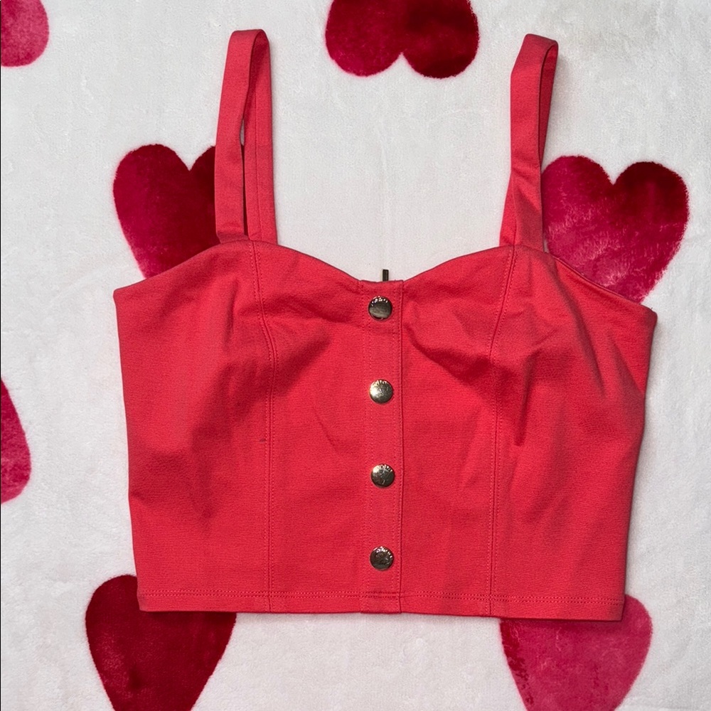 Bebe Coral Buttoned Bustier Crop Tank Top